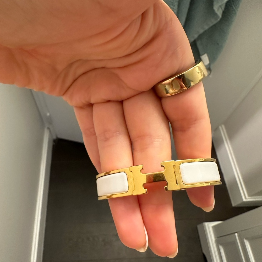 Hermes white and gold clic h bracelet
